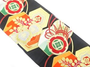 アンティーク 亀甲に桐・鼓模様織り出し袋帯(着用可)